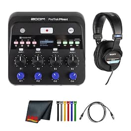 Zoom - PodTrak P4next Podcast Recorder, Battery Powered, 4 Microphone Inputs, 4 Headphone Outputs, AI Noise Reduction, Ton
