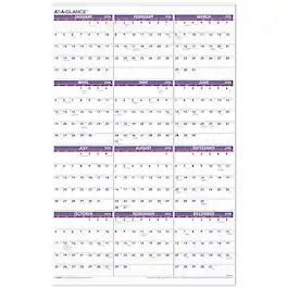 AT-A-GLANCE - 2026 24" x 36" Yearly Wall Calendar - White/Purple