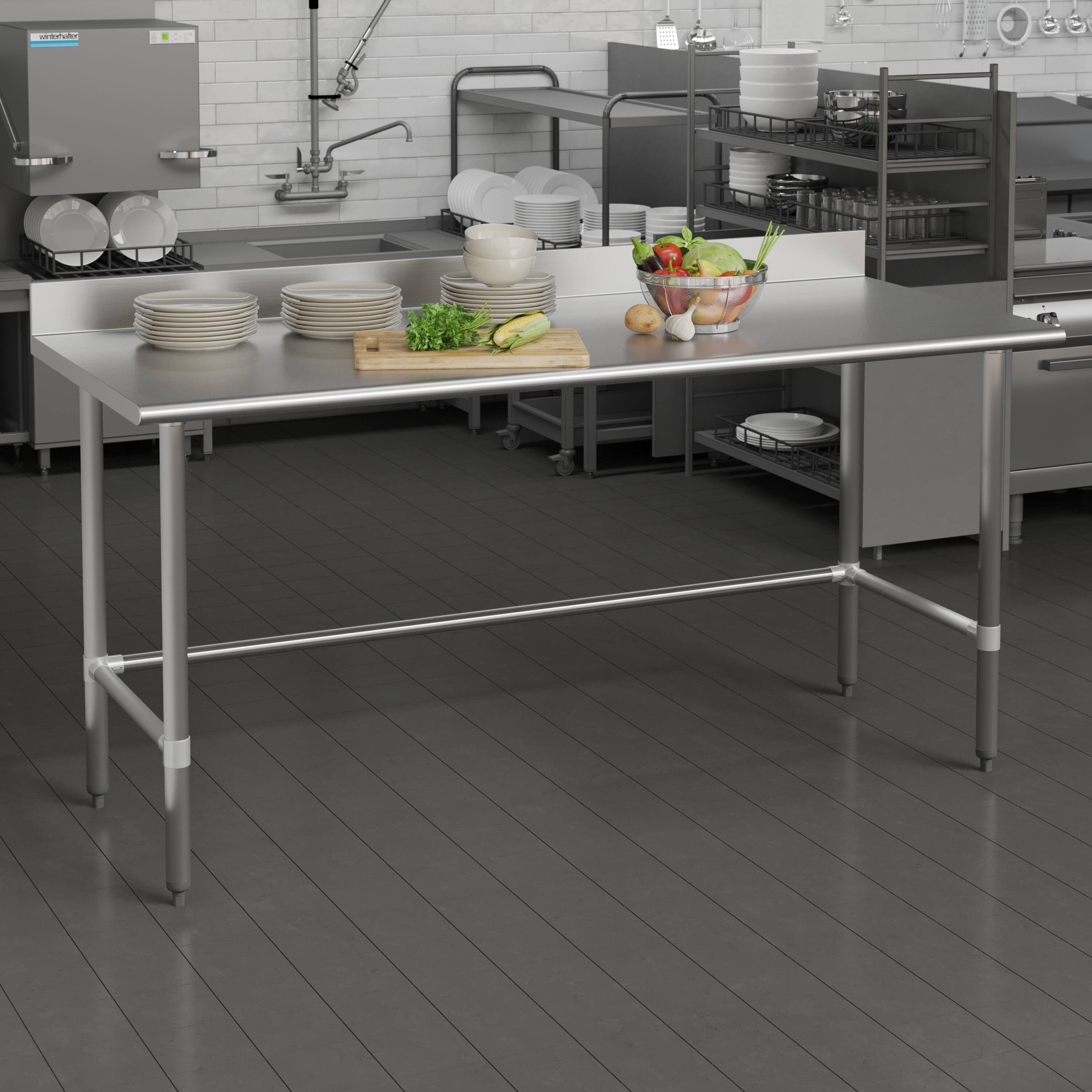 Alt View 1. Flash Furniture - Reese Commercial Grade 430 Stainless Steel 18 Gauge NSF Certified Open Base Kitchen Prep and Work Table with 4" Backspla - Gray.
