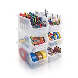 Sorbus - Large Open Front Stackable Garage Storage Bin – Heavy Duty Plastic Organizer Tote for Tools, Hardware - Clear