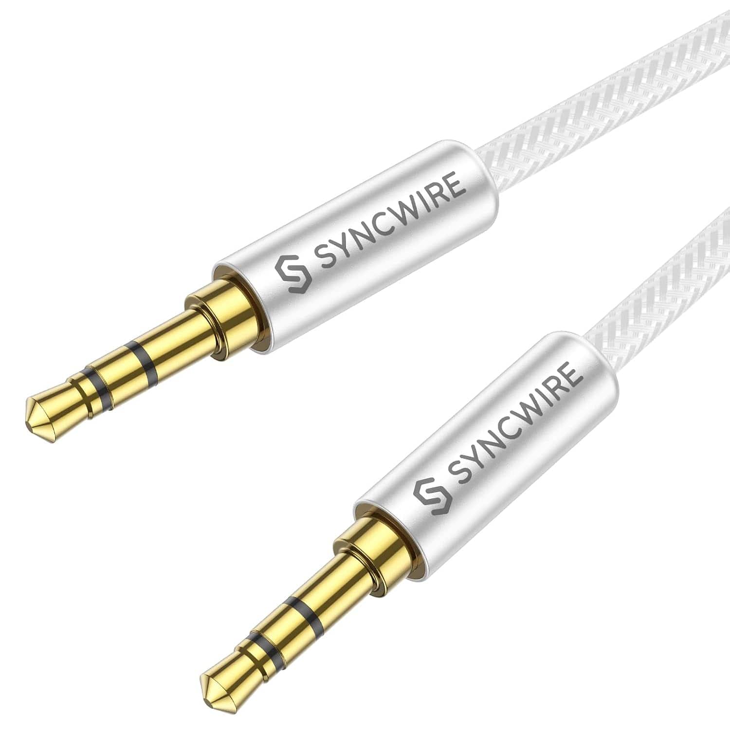 Syncwire - 3.5mm Nylon Braided Aux Cable (9.8ft/3m, Hi-Fi Sound), Audio Auxiliary Input Adapter Male to Male Cord - Silver
