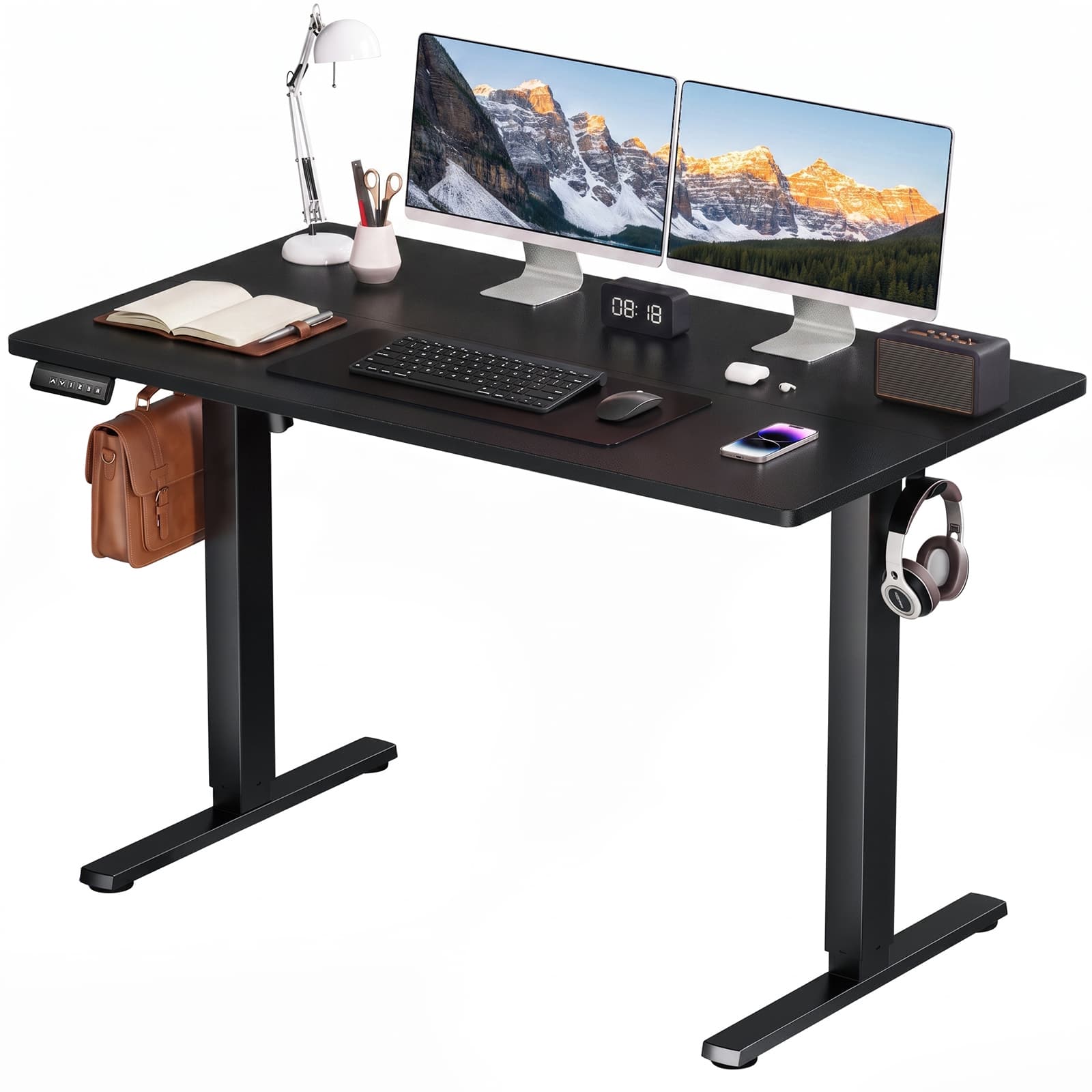 Bestier - Electric Standing Desk - Height Adjustable Office Desk with LED Display, Hooks & Wire Holes - Black