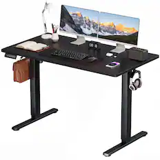 Front. Bestier - Electric Standing Desk - Height Adjustable Office Desk with LED Display, Hooks & Wire Holes - Black.