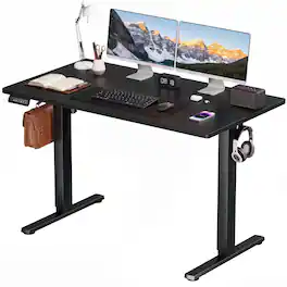 Bestier - Electric Standing Desk - Height Adjustable Office Desk with LED Display, Hooks & Wire Holes - Black