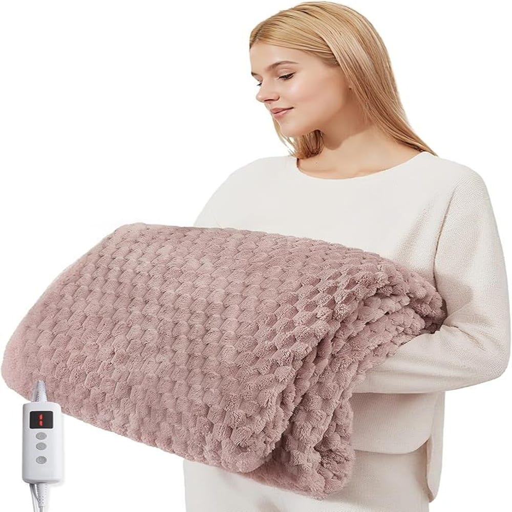 Loheer - Heated Throw Blanket 50x60 Fast Heating Fleece Electric Throw - Pink