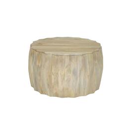 Carolina Chair & Table - Facet 30" Diamond Carved Round Mango Wood Coffee Table, Walnut Finish - Brown