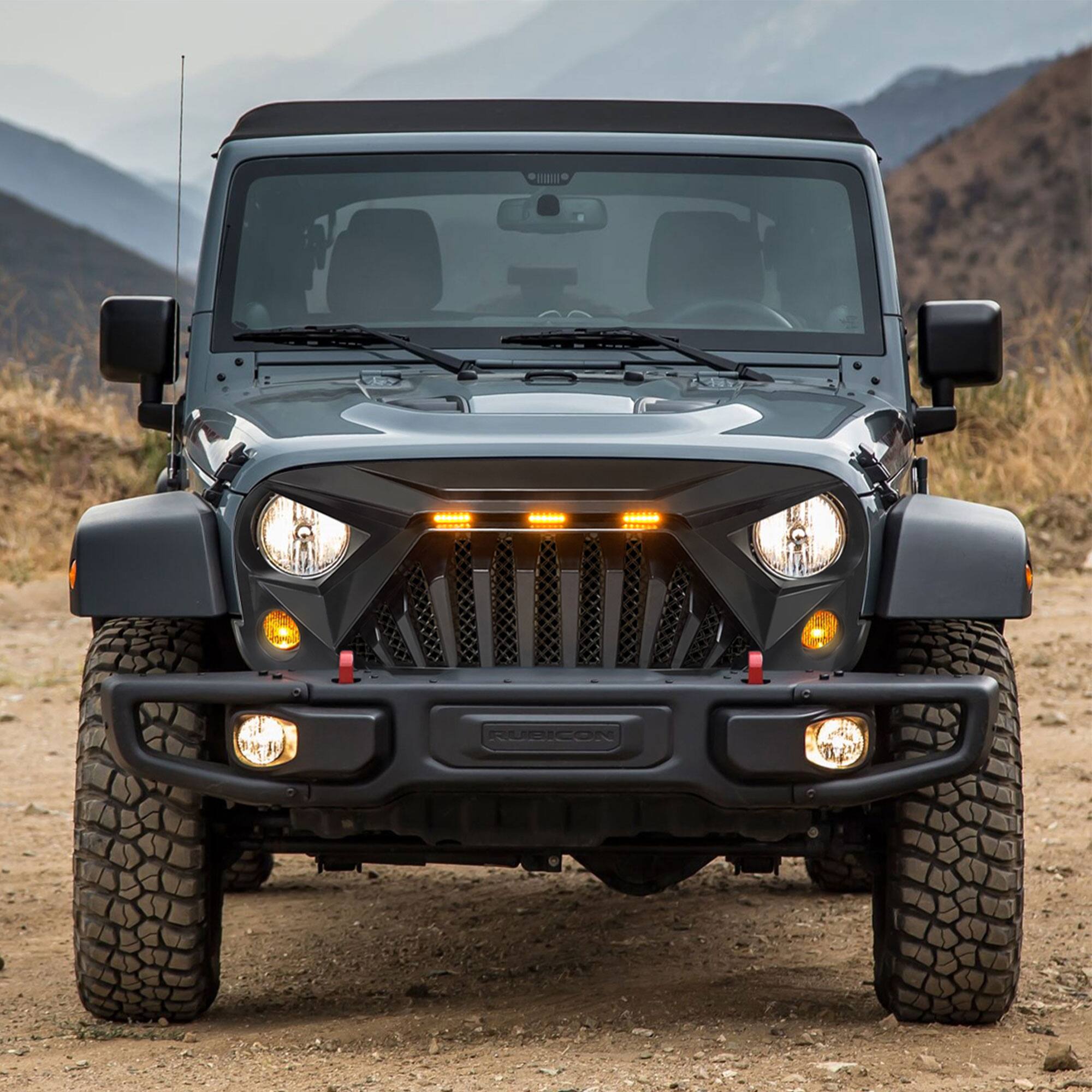 Alt View 5. AMERICAN MODIFIED - AMERICAN MODIFIED Front Goliath Grill Compatible w/ 2007-18 Jeep Wrangler JK - Matte Black.