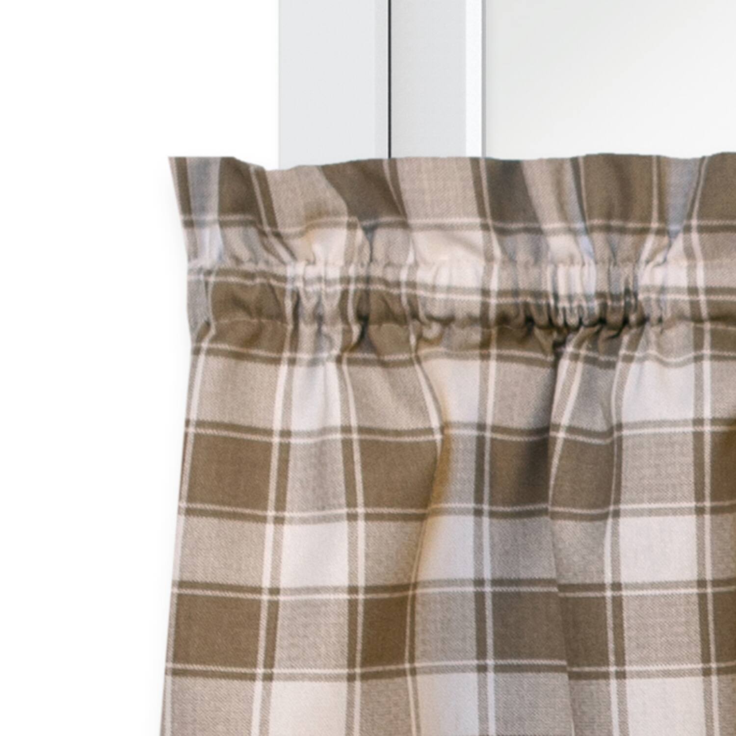 Back. Ellis Curtain - ELLIS 50% Polyester 50% Cotton Country Check Tailored With 1.5" Rod Pocket Tiers 56" x 24" Camel - Camel.