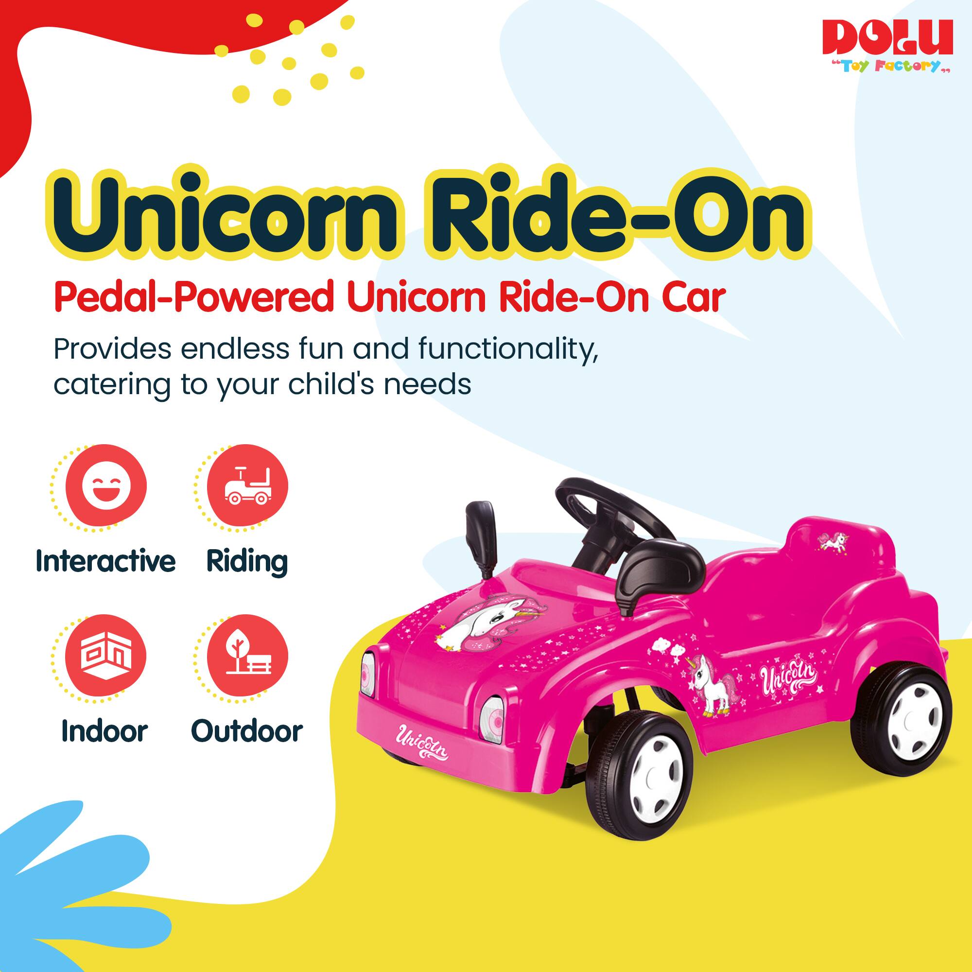 DOLU "Toy Factory" Unicorn Ride-On Pedal-Powered Unicorn Ride-On Car Provides endless fun and functionality, catering to your child's needs Interactive Riding Indoor Outdoor