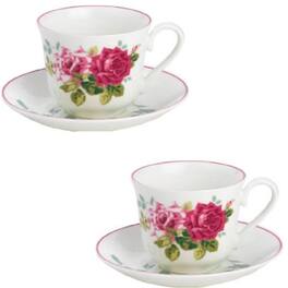 Jiallo - Roy Kirkham TEACUP & SAUCER ROSA ALBA Bone China Made in England Set of 2 - Mutli color