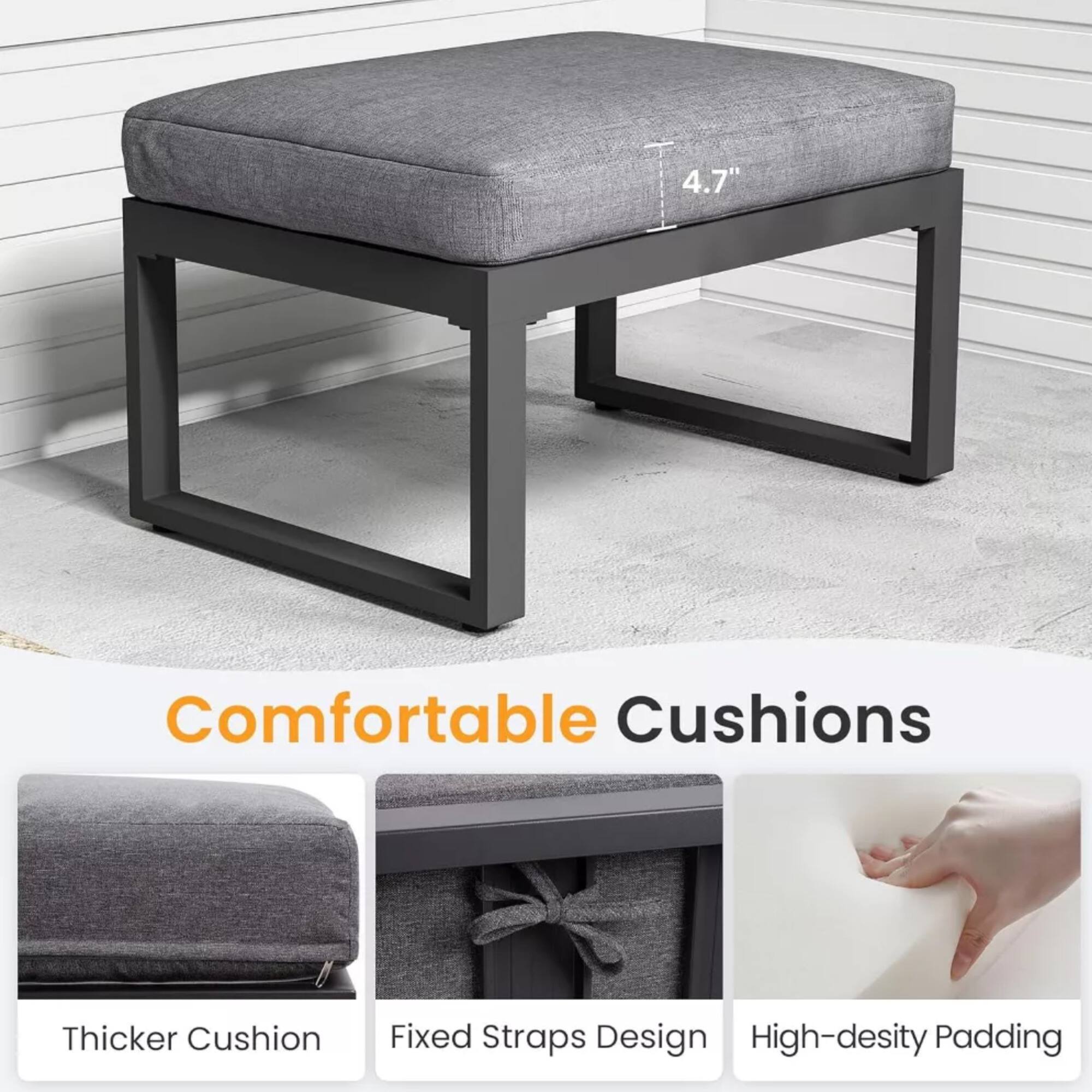 4.7" Comfortable Cushions  
Thicker Cushion  
Fixed Straps Design  
High-density Padding