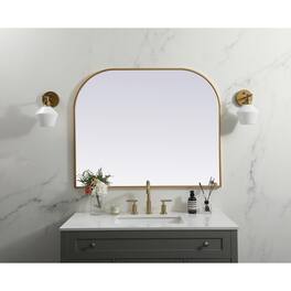 Elegant Decor - Metal Frame Arch Mirror 42x34 Inch - Brass