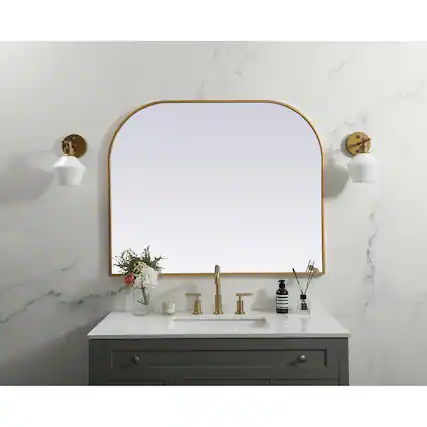 Front. Elegant Decor - Metal Frame Arch Mirror 42x34 Inch in Brass - Brass.