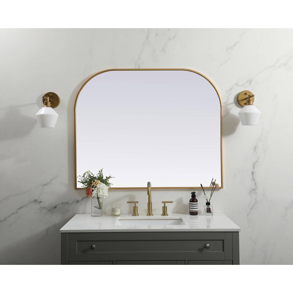 Front. Elegant Decor - Metal Frame Arch Mirror 42x34 Inch in Brass - Brass.