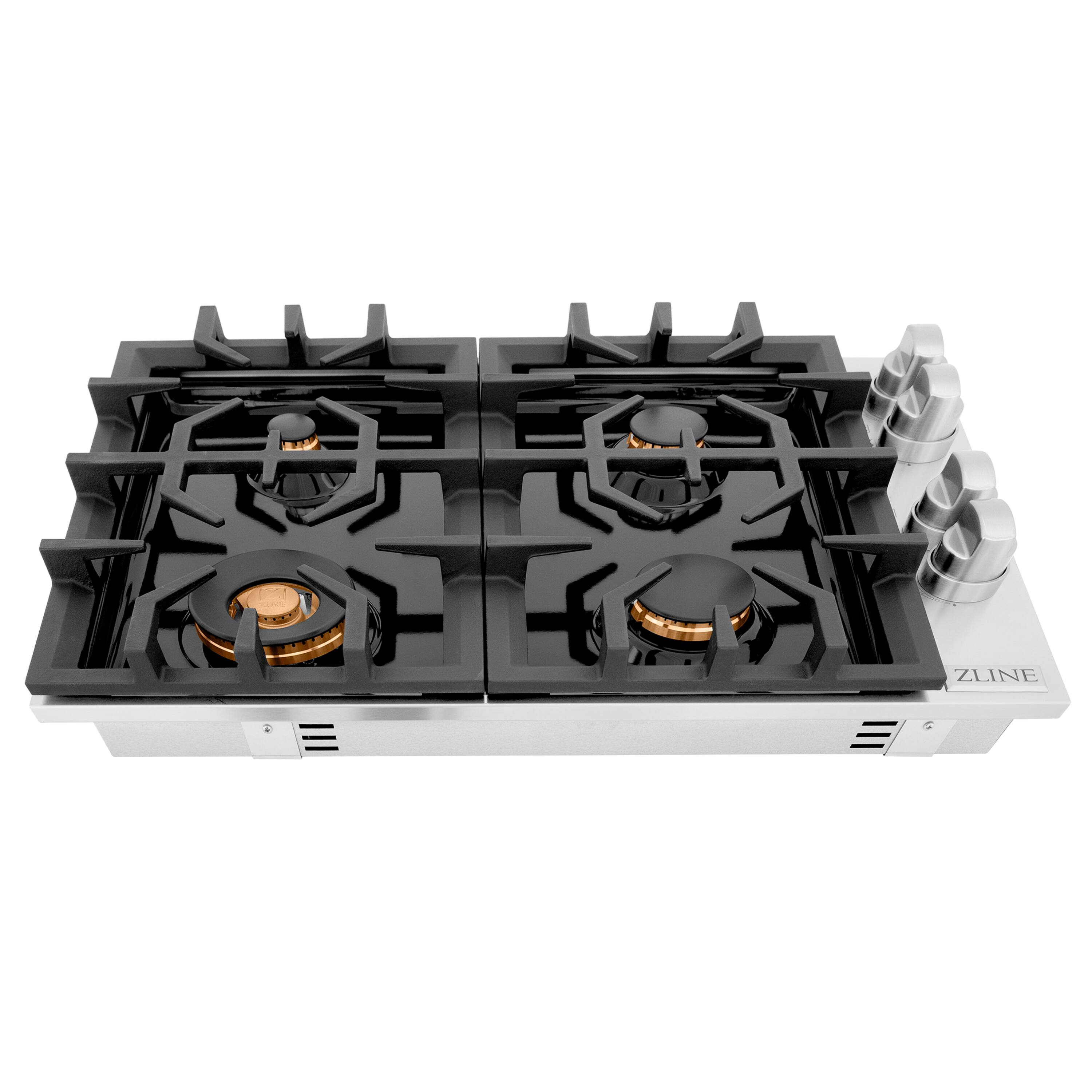 ZLINE - 30 in. Gas Cooktop with 4 Brass Burners (RC-BR-30-PBT) - Black