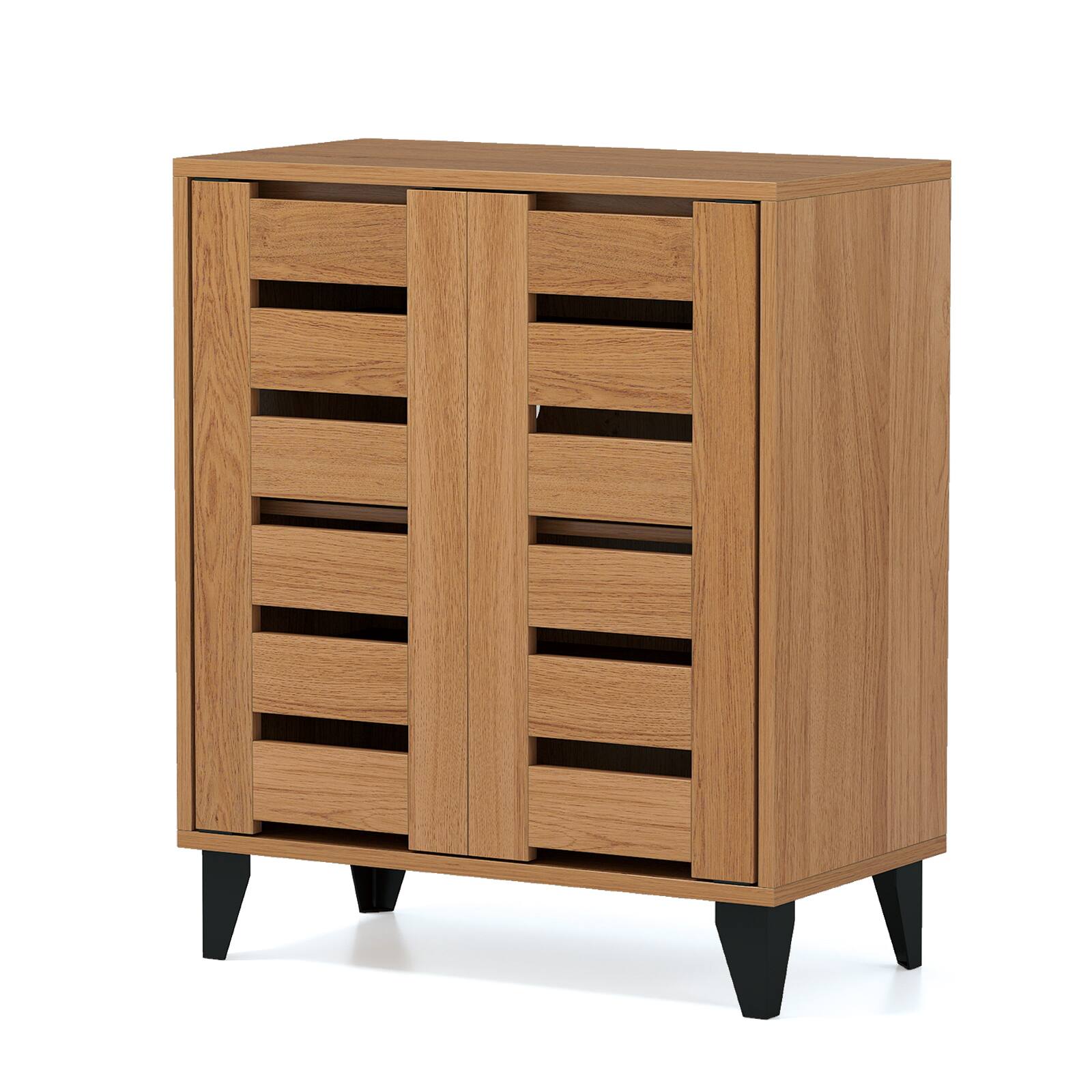 Alt View 9. Gymax - Gymax 2-Door Shoe Cabinet 4-Tier Farmhouse Shoe Organizer w/ Louvered Door for Hallway - Natural.