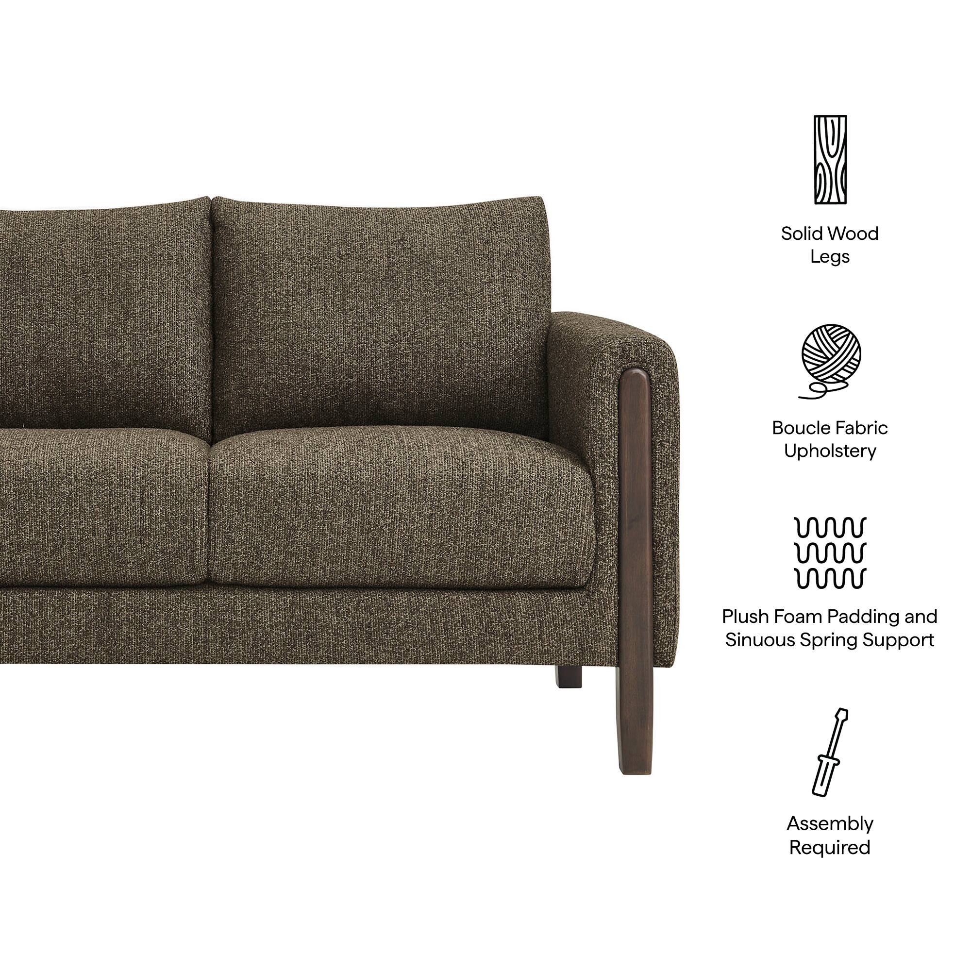 Solid Wood Legs  
Boucle Fabric Upholstery  
Plush Foam Padding and Sinuous Spring Support  
Assembly Required