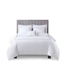Gracie Mills - Mooney 500 Thread Count Embroidered Stripe Cotton Sateen Comforter Set - White/Grey