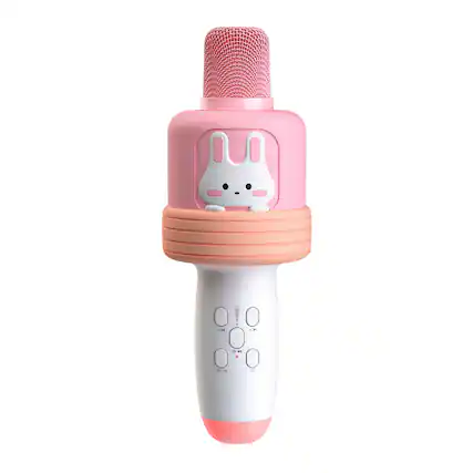 Front. Cluzine - Kids Karaoke Microphone, Cute Bunny Bluetooth Speaker Mic, for Children Singing & Family Entertainment.