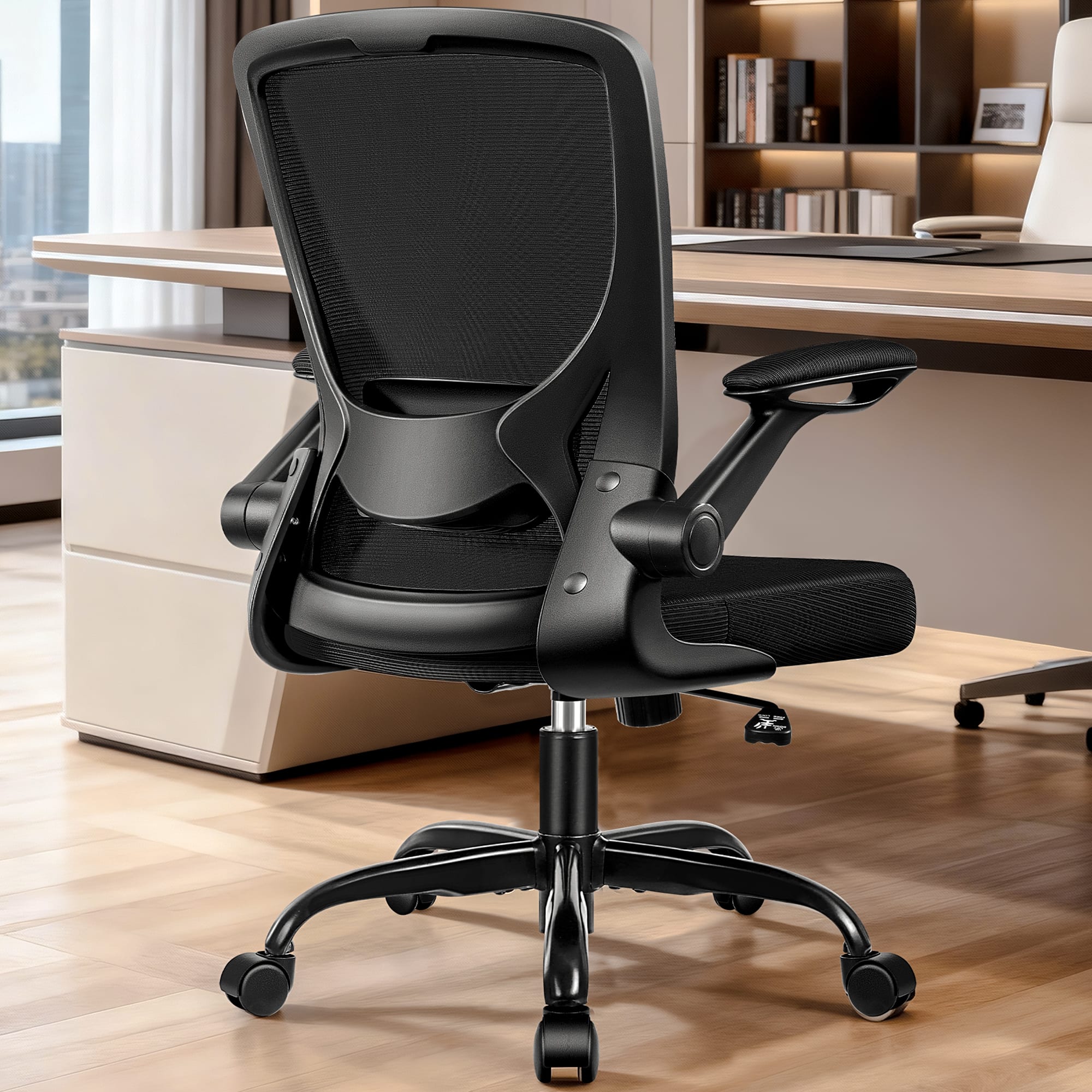 Front. KERDOM - Colorful Mesh Ergonomic Office Chair with Adjustable Lumbar Support & Height, Swivel Desk Chair with Flip-up Arms, Tilt - Black.