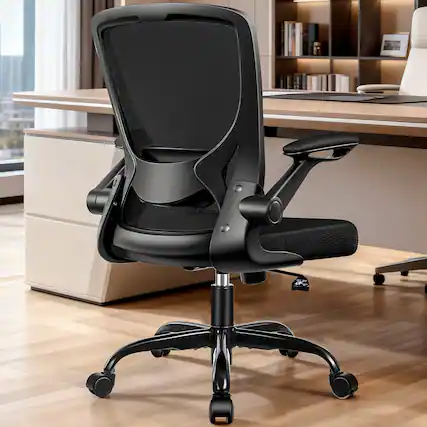 Front. KERDOM - Colorful Mesh Ergonomic Office Chair with Adjustable Lumbar Support & Height, Swivel Desk Chair with Flip-up Arms, Tilt - Black.