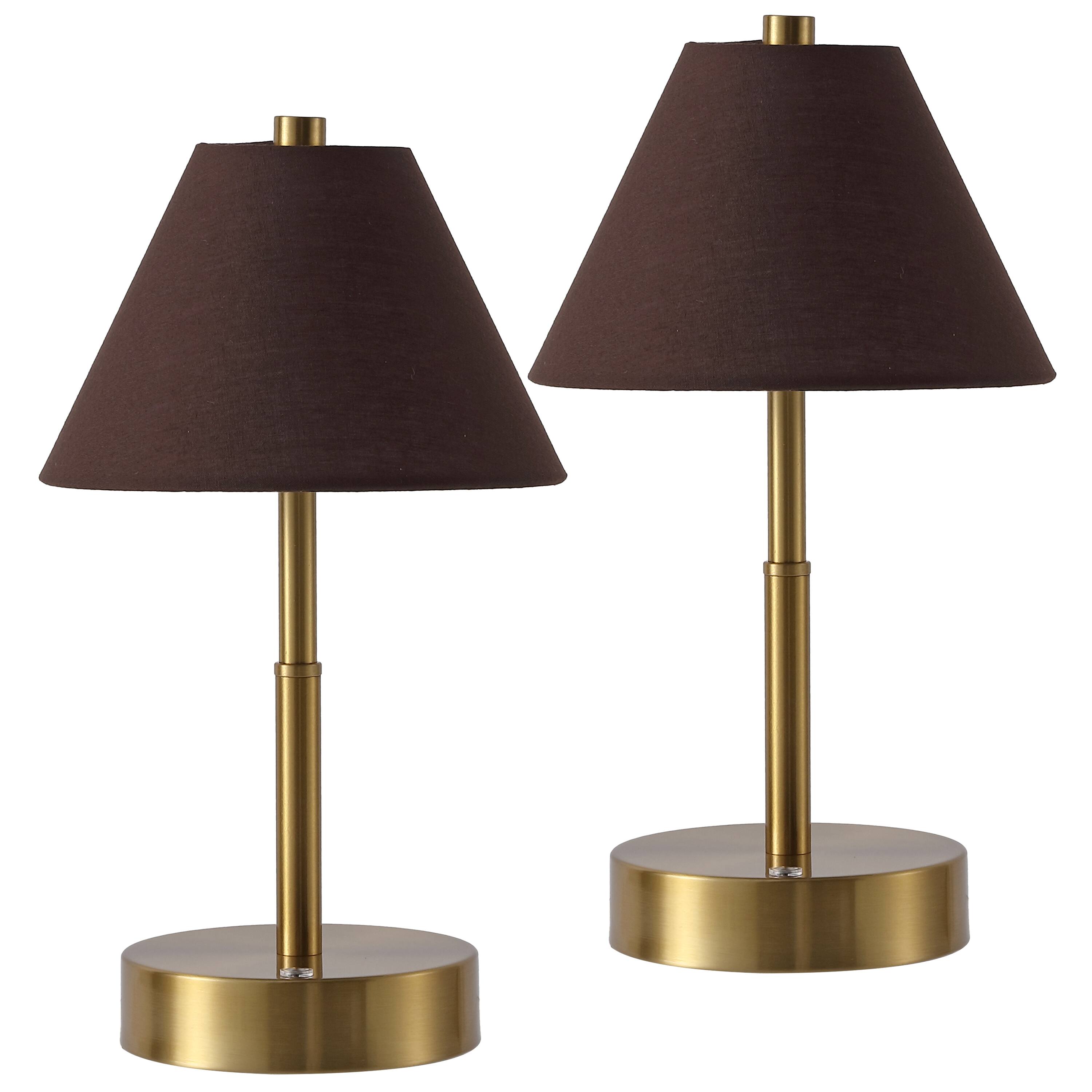 Alt View 7. Jonathan Y - Cordelia 11.13" Metal Candlestick Rechargeable Table Lamp Set of 2 Brass Gold with Brown Shade and Touch Sensor Dimmer - Brass Gold.
