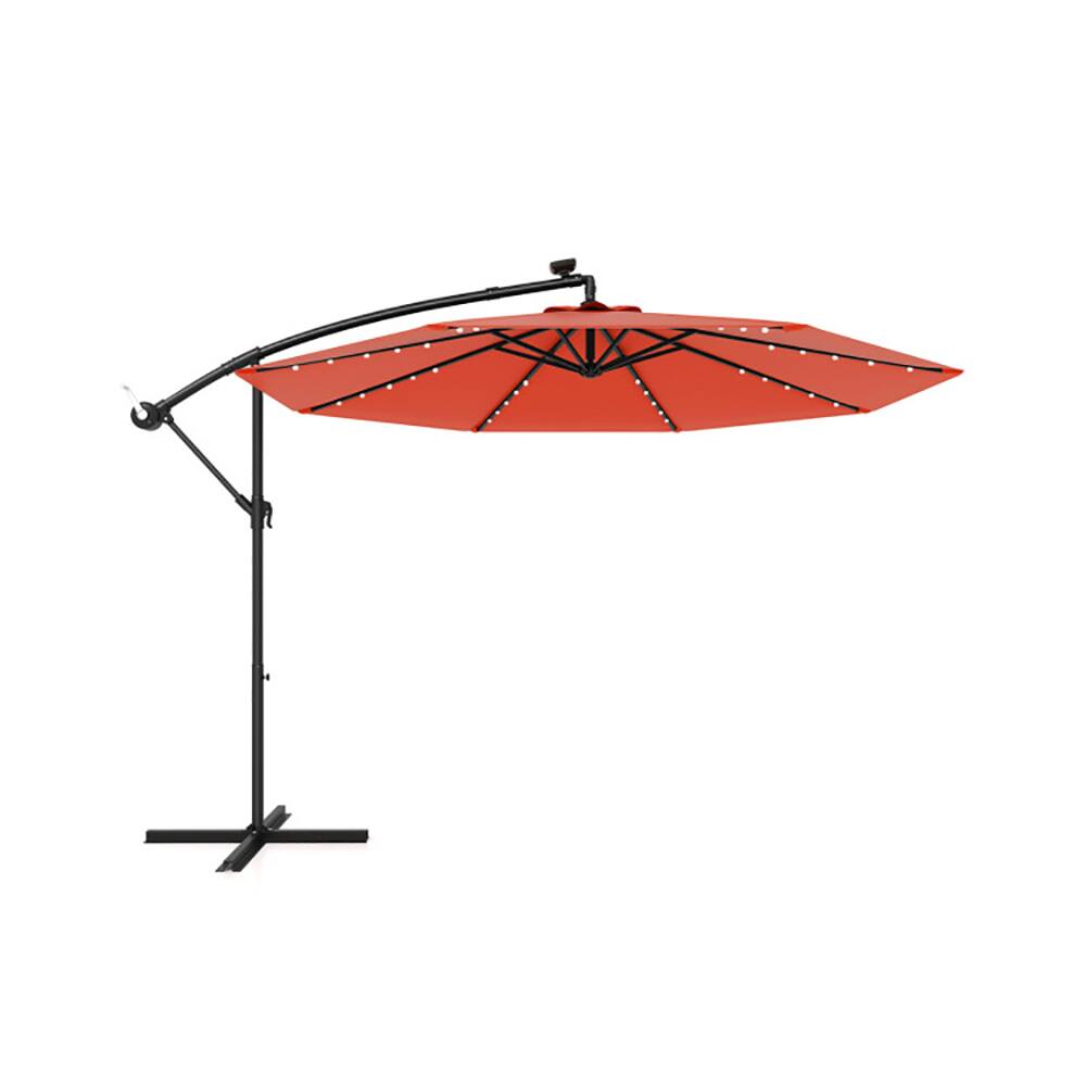 Back. Pefilos - 10 Feet Solar Offset Hanging Umbrella with 40 Lamp Beads and Solar Panel-Orange, Patio Offset Umbrella with Easy Tilt - Orange.
