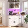 Aheaplus - 71'' Tall Pantry Cabinet with Power Outlets & LED Light, Storage Cabinet with 2 Drawers & DIY Pegboard - White & Brown