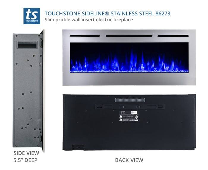 Touchstone Sideline® Stainless Steel 86273 Slim profile wall insert electric fireplace

Side View 5.5" Deep

Back View