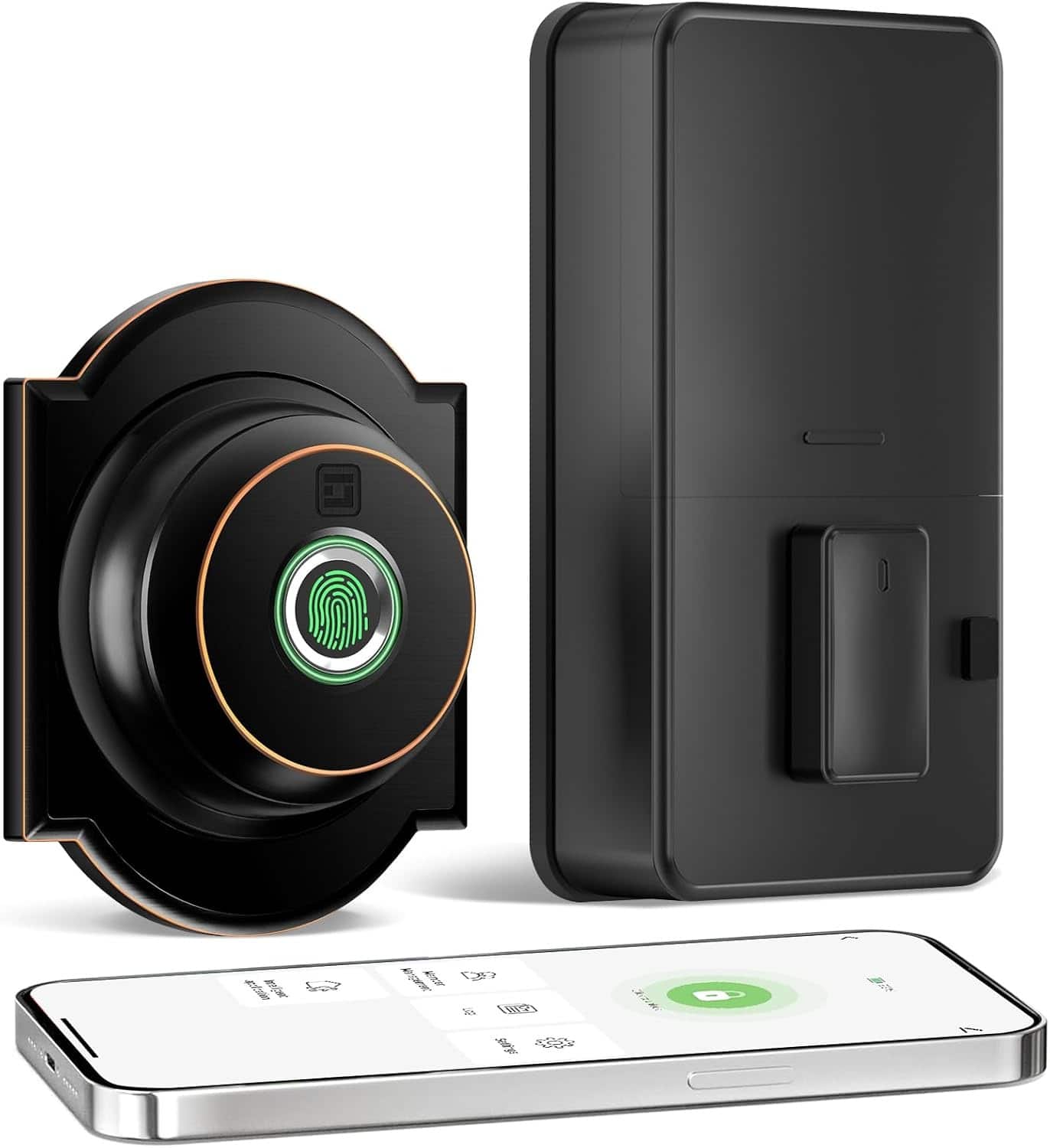 Wrightmaster - 3-in-1 Aluminum Smart Lock Deadbolt with Wi-Fi Control, Fingerprint, Key, Auto-Unlock & Quiet Mode - Black