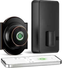 Wrightmaster - 3-in-1 Aluminum Smart Lock Deadbolt with Wi-Fi Control, Fingerprint, Key, Auto-Unlock & Quiet Mode - Black