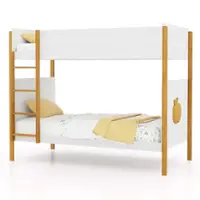 Costway 2-in-1 Twin Over Bunk Bed Frame with Integrated Ladder & Safety Guardrails - White & Natural - Front_Zoom