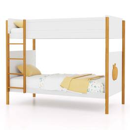 Costway - 2-in-1 Twin Over Bunk Bed Frame with Integrated Ladder & Safety Guardrails - White & Natural