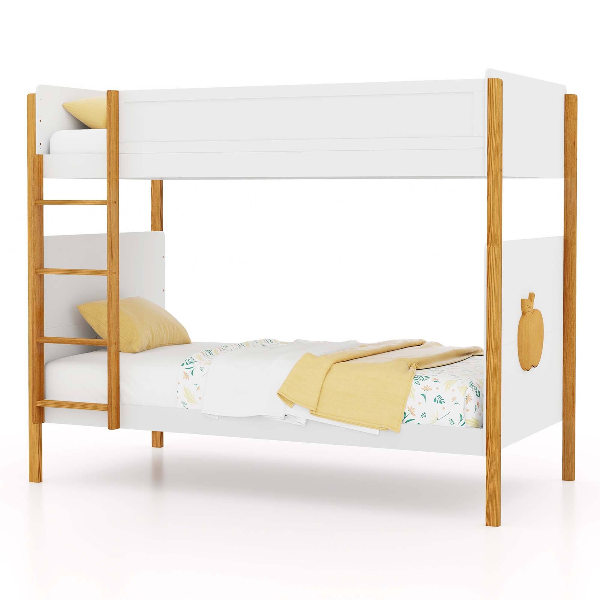 Front. Costway - 2-in-1 Twin Over Bunk Bed Frame with Integrated Ladder & Safety Guardrails - White & Natural.
