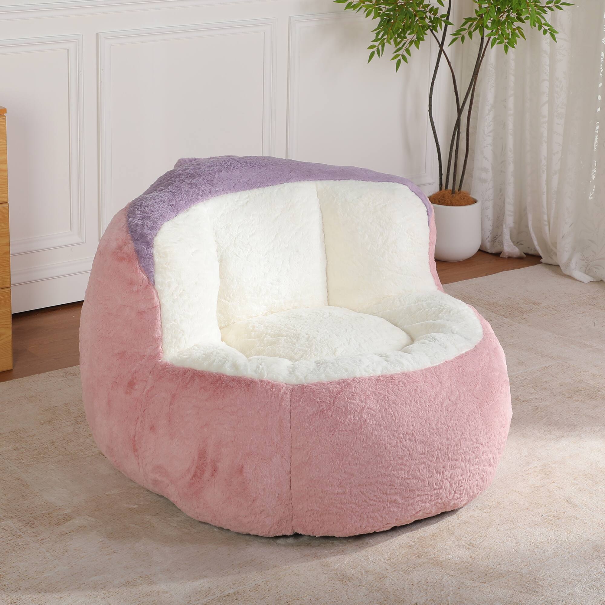 Angle. GOODSILO - Oversized Bean Bag Chair Lounger Sofa with Faux Fur Cover and Shredded Foam Filling for Living Room Comfort - Multicolor.