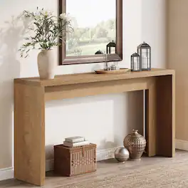 Tribesigns - 55-Inch Farmhouse Console Table, Wooden Couch Table Behind Sofa with Storage, Narrow Long Entryway Hallway Stand for Liv - Light Brown