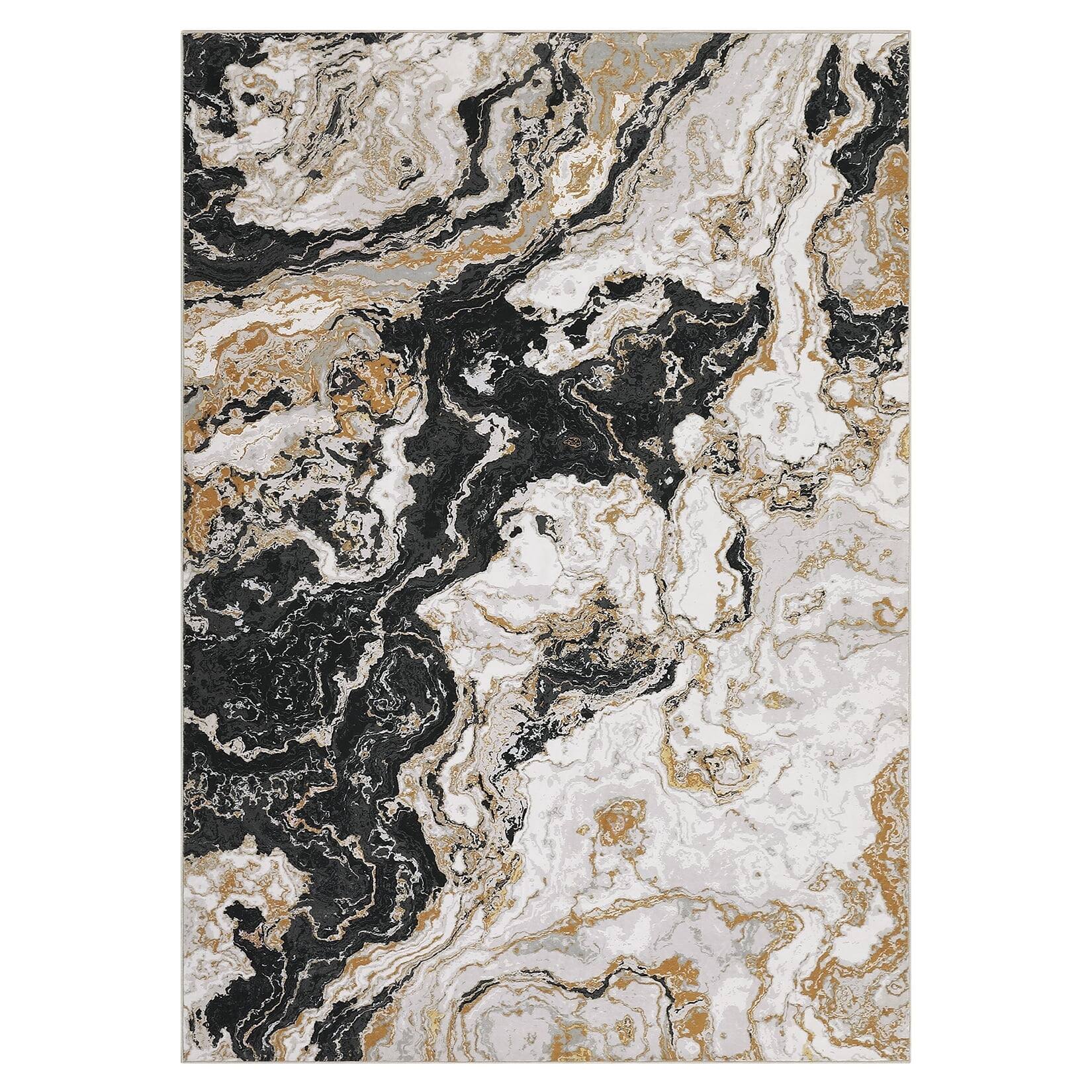 Front. Homhougo - 6x9 Machine Washable Abstract Area Rug, Soft Marble Non-Slip Low Pile for Living Room Black - Black.