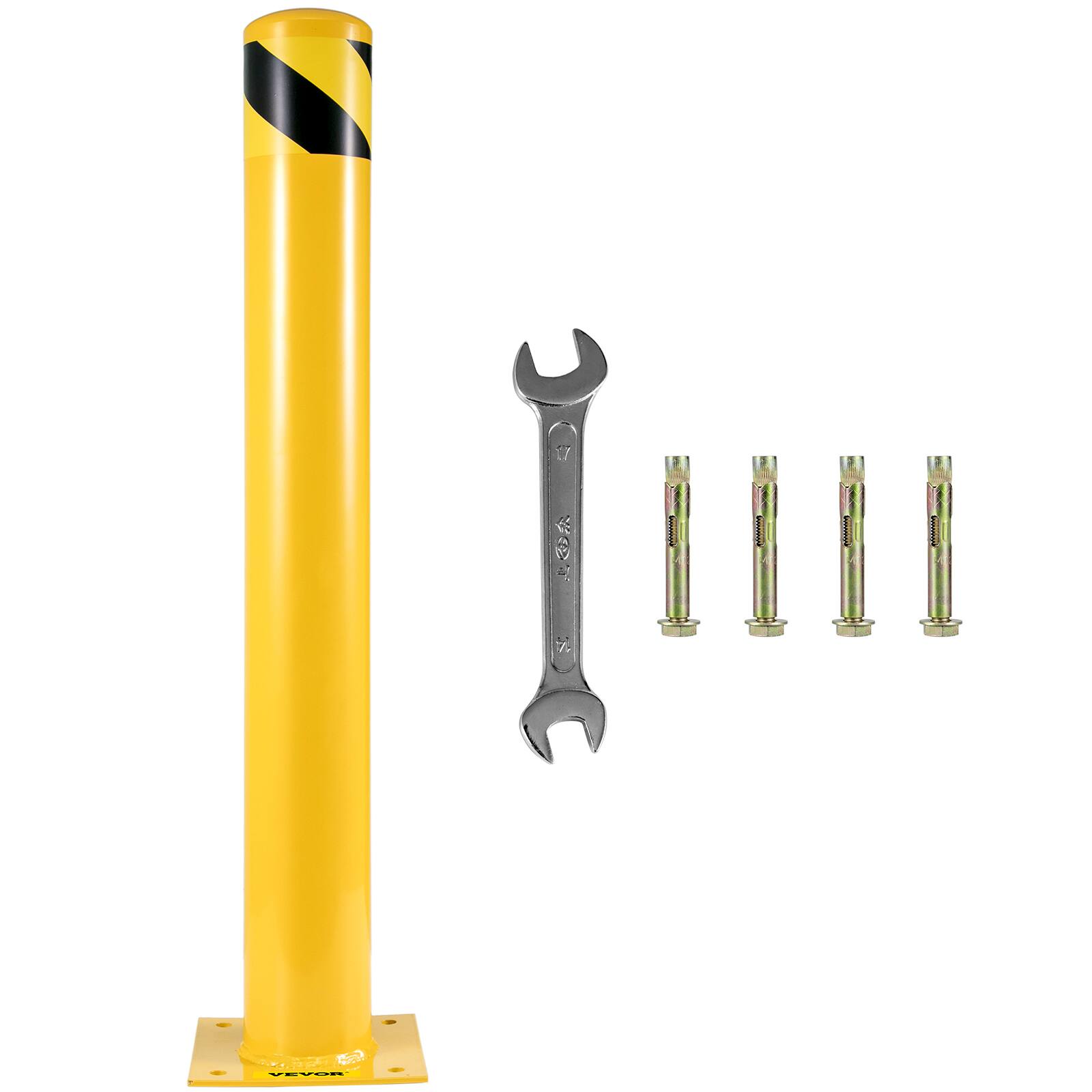 Alt View 5. VEVOR - Safety Bollard, 48 Inch Height Bollard Post, 5.5 Inch Diameter Steel Pipe Safety Bollard Post, Yellow Steel Bollard - Black & Yellow.