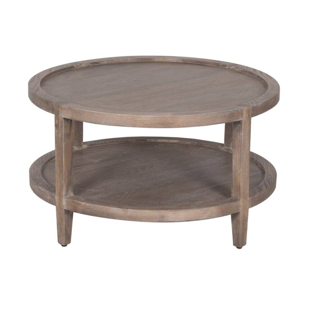 Left. Porter Designs - Lowell Solid White Oak Wood Coffee Table - Brown.