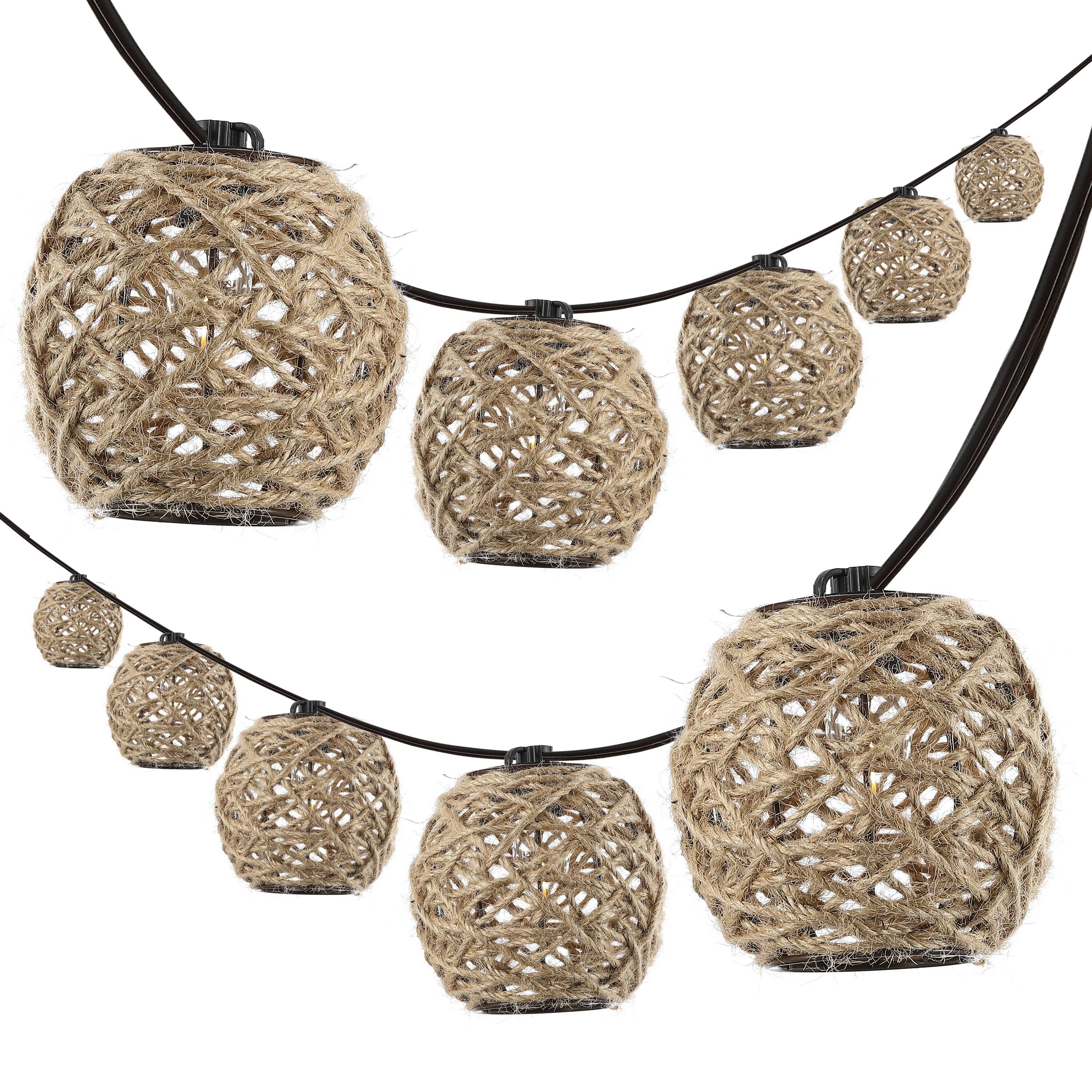 Alt View 7. Jonathan Y - Oahu 10-Light Indoor/Outdoor 10 ft. Rustic Coastal LED C7 Globe Hemp Rope Shaded String Lights, Light Brown - Light Brown.