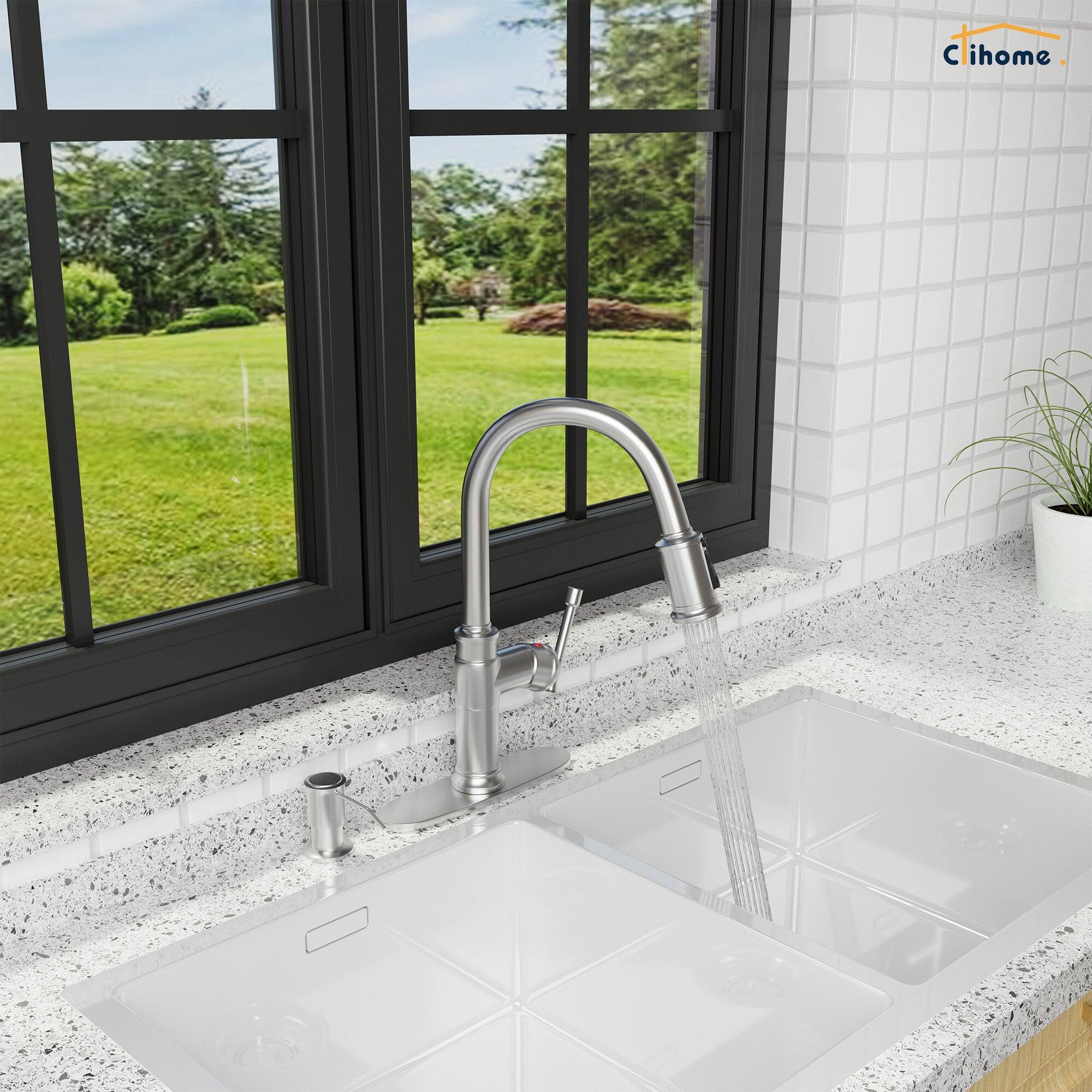 Alt View 3. Boyel Living - 1.8 GPM Single Handle Pull Down Sprayer Kitchen Faucet with Soap Dispenser and Ceramic Cartridge in Brushed Nickel - Brushed Nickel.