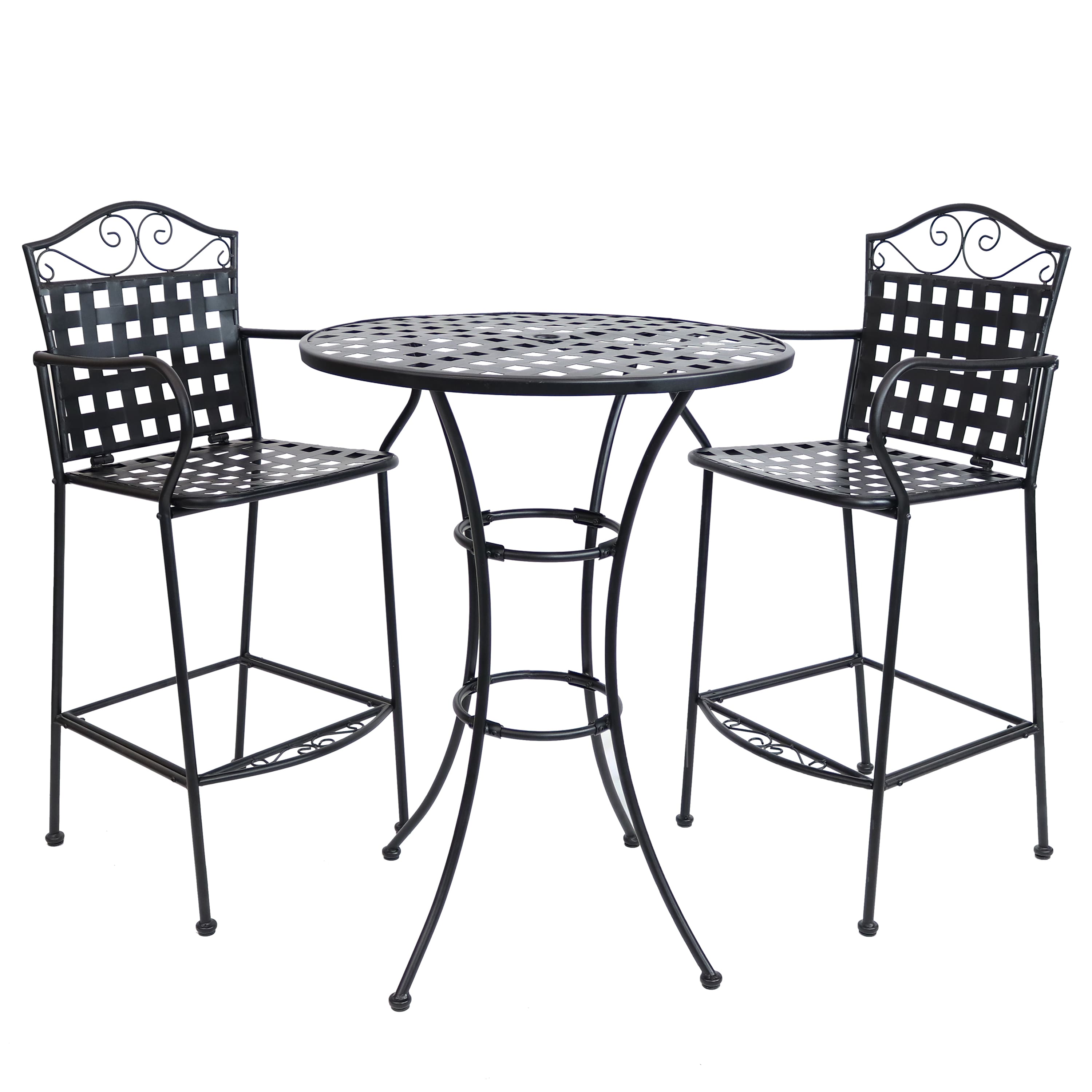 Sunnydaze - Scrolling Wrought Iron Patio Bar-Height Table and Chairs - Black