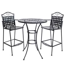Sunnydaze - Scrolling Wrought Iron Patio Bar-Height Table and Chairs - Black
