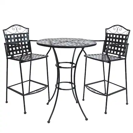 Front. Sunnydaze - Scrolling Wrought Iron Patio Bar-Height Table and Chairs - Black.