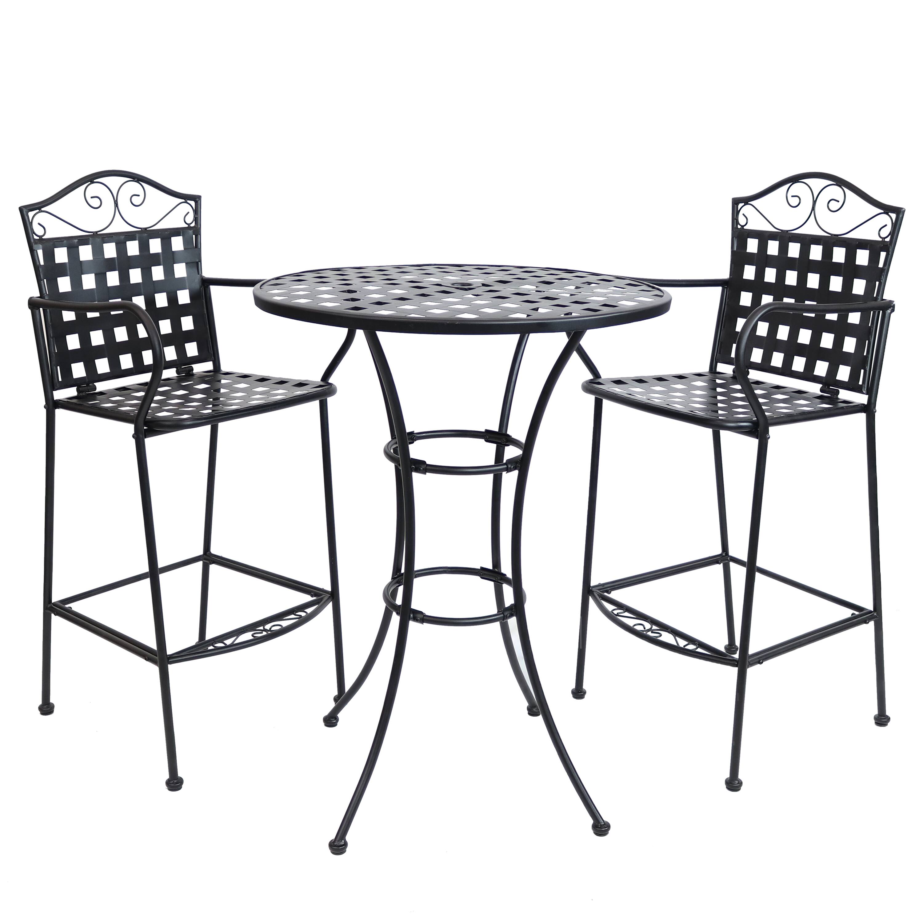 Front. Sunnydaze - Scrolling Wrought Iron Patio Bar-Height Table and Chairs - Black.