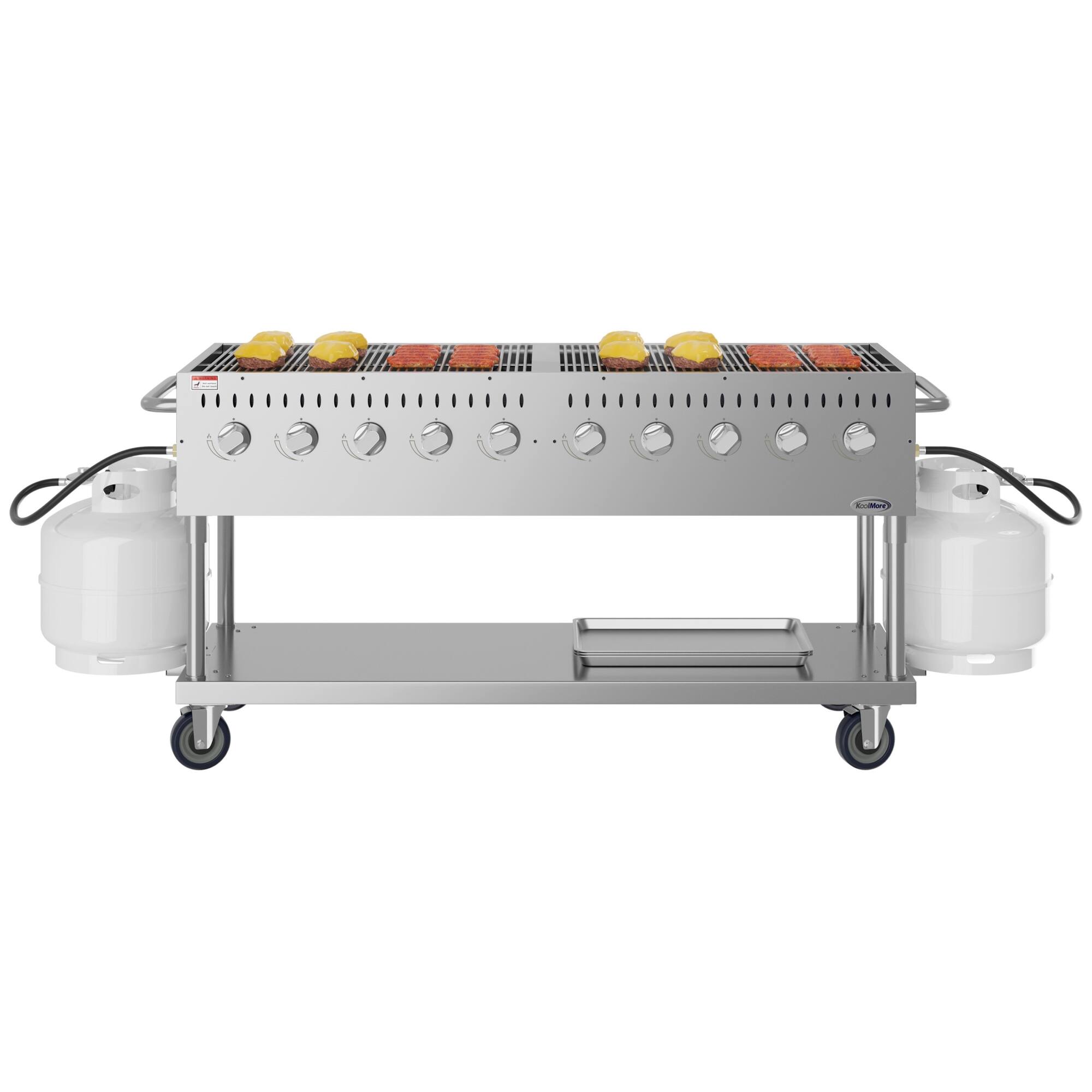 Front. Koolmore - 72 in. Commercial Mobile Outdoor Propane Gas Grill, ETL Listed in Stainless-Steel (KM-CGM-72) - Stainless Steel.