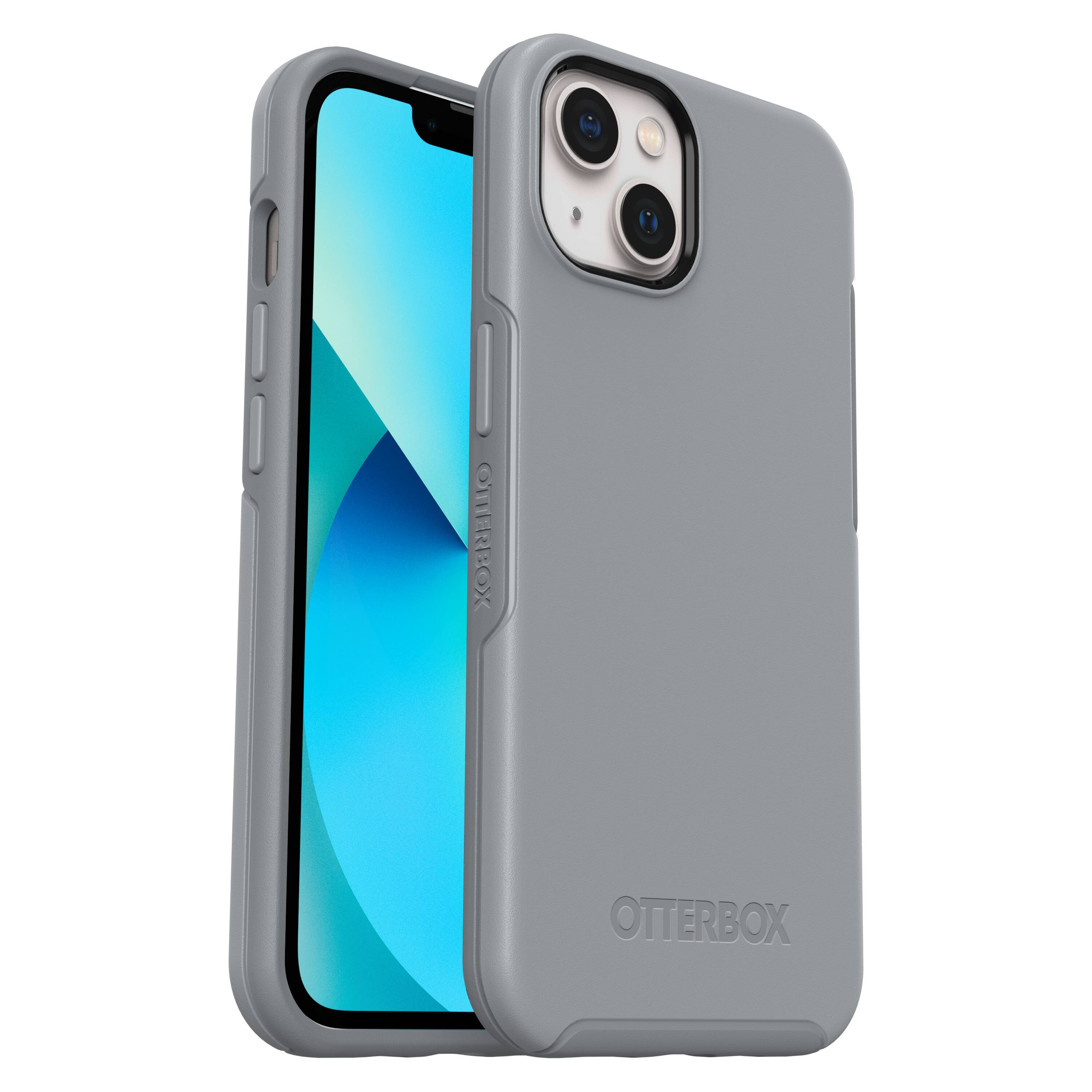 Front. OtterBox - Symmetry Antimicrobial Case for Apple iPhone 13 - Resilience Grey.
