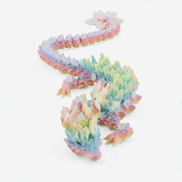 JuzToys - 13" Articulated 3D Printed Dragon, Rainbow Blossom Dragon Flexible Body Desk Fidget Toy Fantasy Creature by PowerTRC - Multicolored