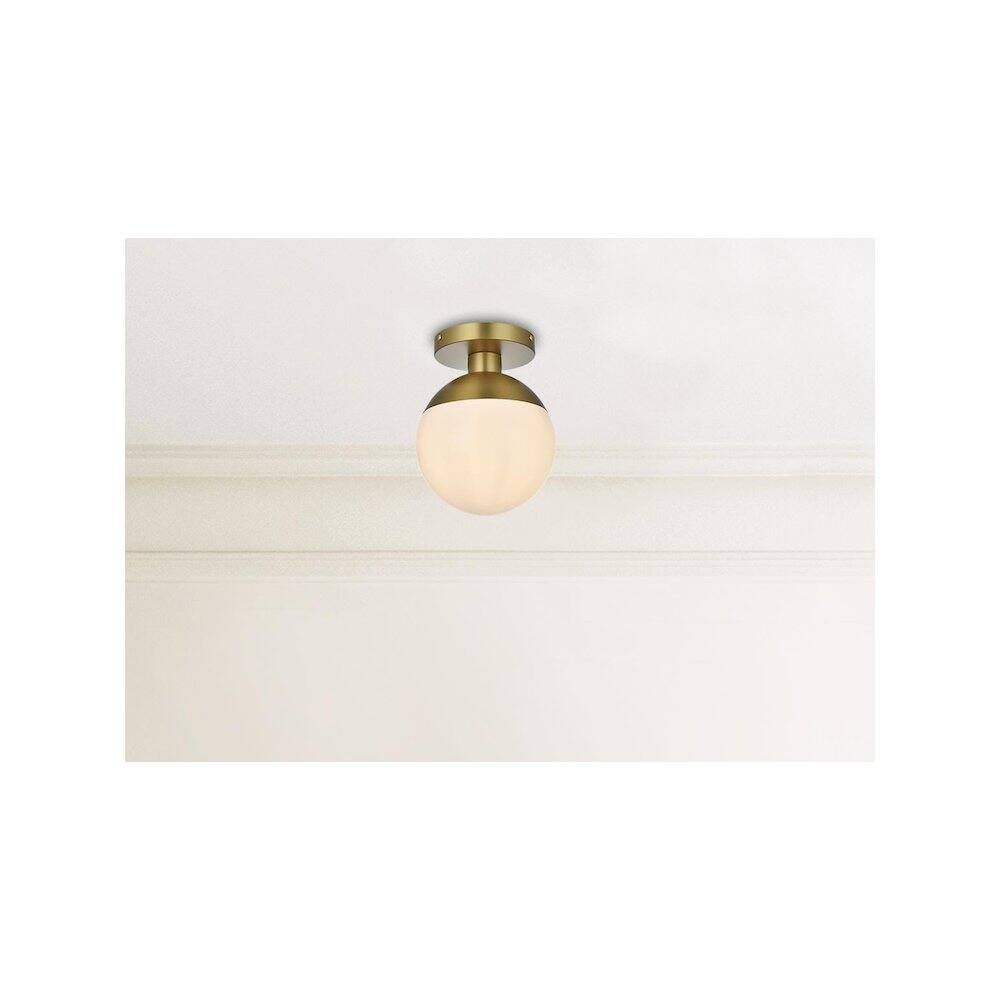 Alt View 5. Living District - Eclipse 8 Inch Flush Mount Ceiling Light Frosted White Shade in Satin Gold - Satin Gold And Frosted White.
