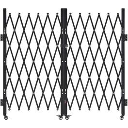 VEVOR - Double Folding Security Gate, Lockable Scissor Gate with 360° Swivel Casters, Outdoor Barricade Steel Retractable Gates - Black